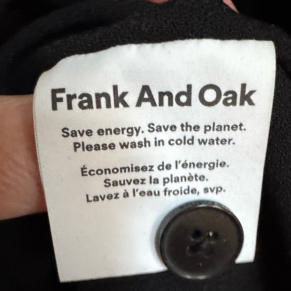 Frank and Oak Black V neck Button Up Shift Dress with Pockets. Size M - Picture 9 of 9